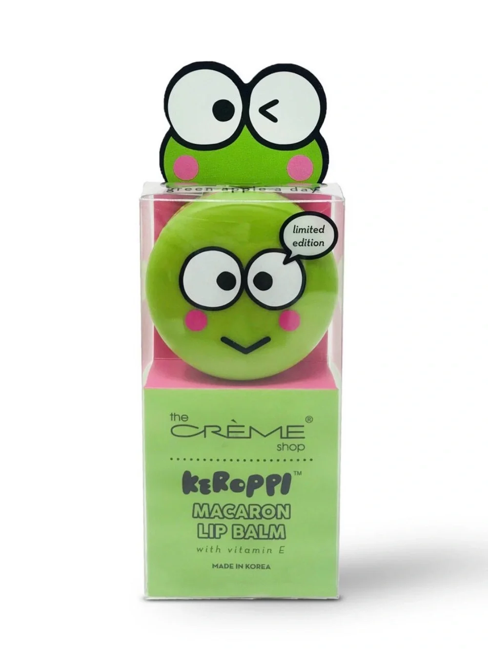 The Crème Shop x Sanrio Keroppi Macaron Lip Balm, Green Apple A Day